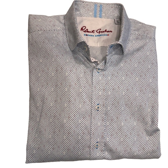 Robert Graham Shirt Mens Sz XL Blue & White Tiny Check Tailored Fit Flip Cuff - Picture 1 of 12